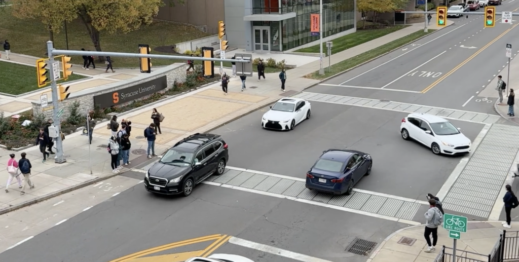 Intersection at the entrance to Syracuse University's campus.